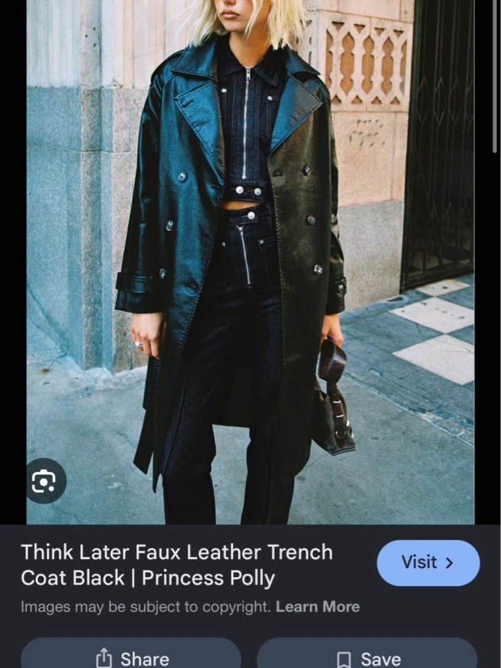 Princess Polly Black Faux Leather Trench Coat